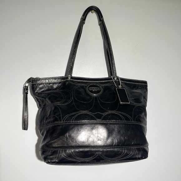 Coach Vintage Black Leather Tote Bag